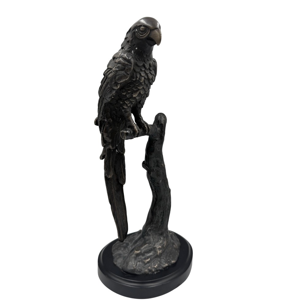C. Williams Bronze Tone Parrot Perched Sculpture Figure Black Base European Rare